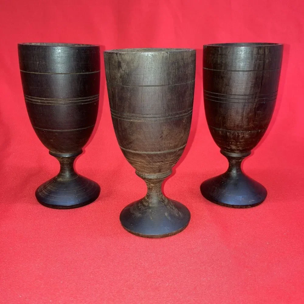 3 - Hand Turned Walnut Wood Goblets 6